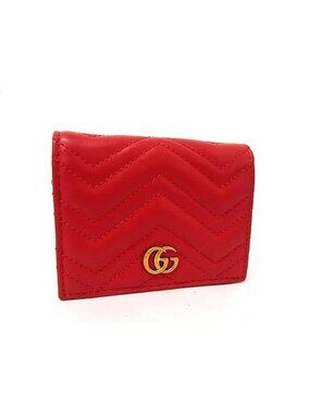 Gucci GG Marmont Leather Quilted Bifold Wallet Billfold Coin Purse Red